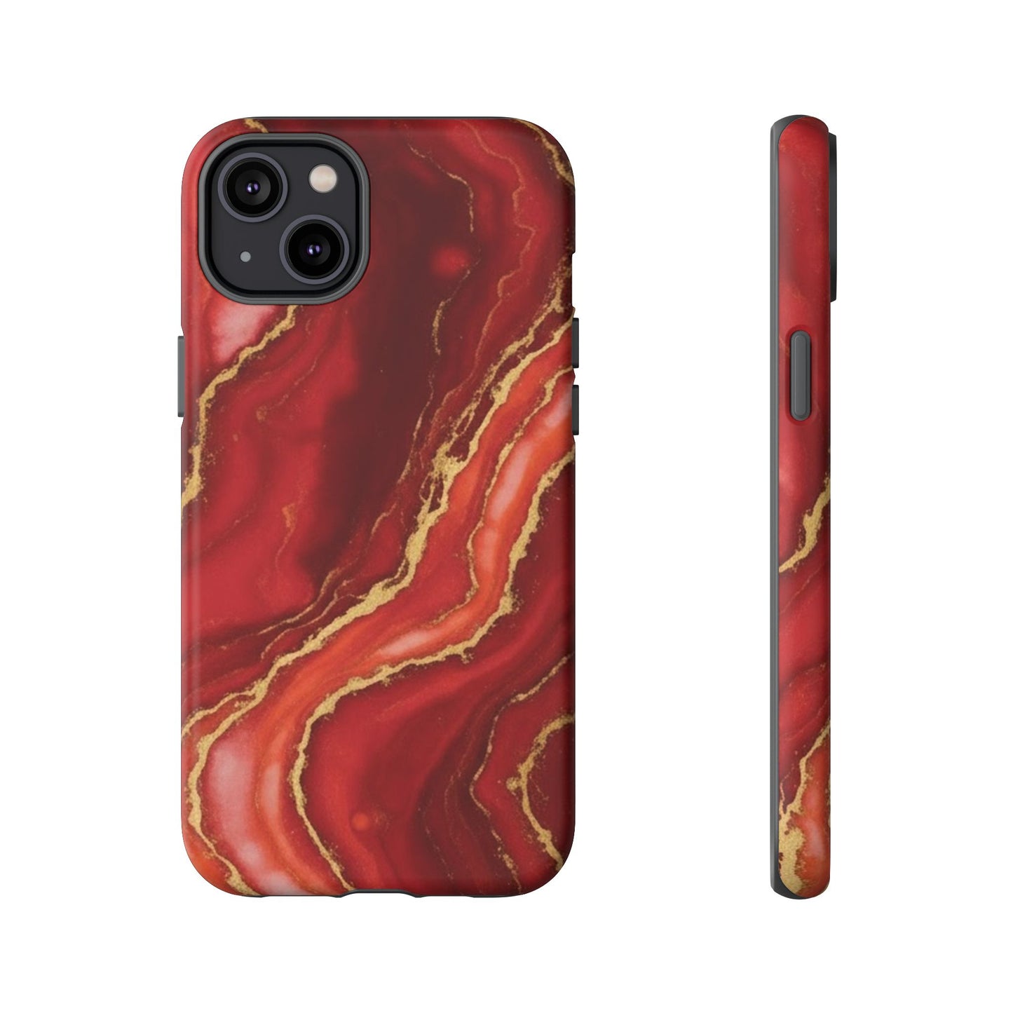 Red Agate Marble Phone Case – Gold Vein Luxury Stone Tough Case (iPhone, Samsung, Pixel)