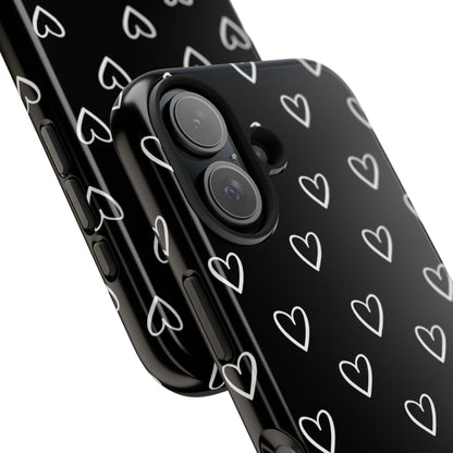 Doodle Heart Phone Case – Minimal Black & White Heart Pattern | Tough Protective Case