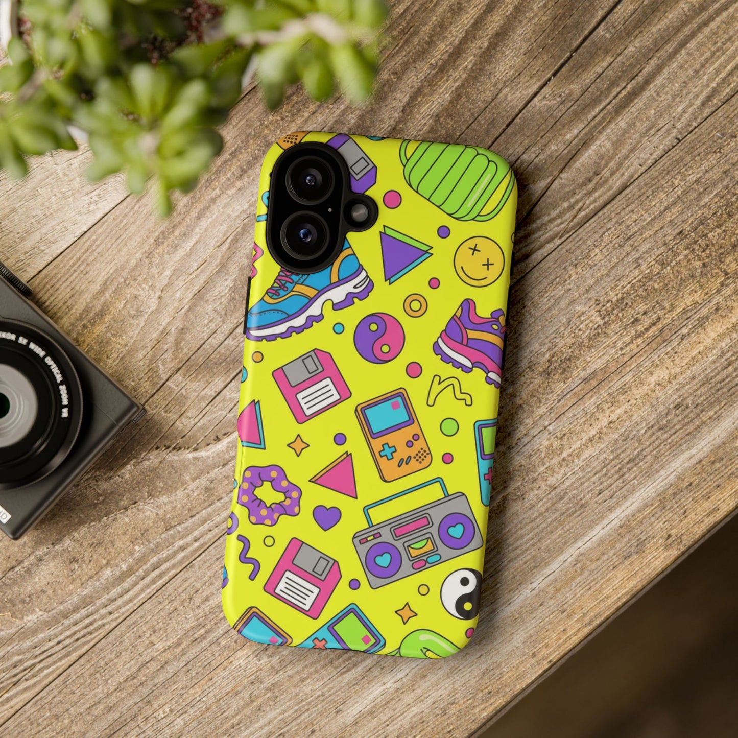90s Retro Neon Phone Case – Y2K Nostalgia Colorful Icons Tough Protective Case