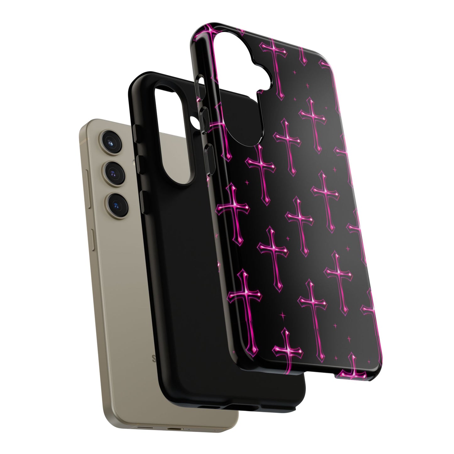 Neon Pink Cross Pattern Phone Case | Tough Protective Case for Iphone, Samsung Galaxy and Pixel