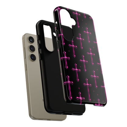 Neon Pink Cross Pattern Phone Case | Tough Protective Case for Iphone, Samsung Galaxy and Pixel