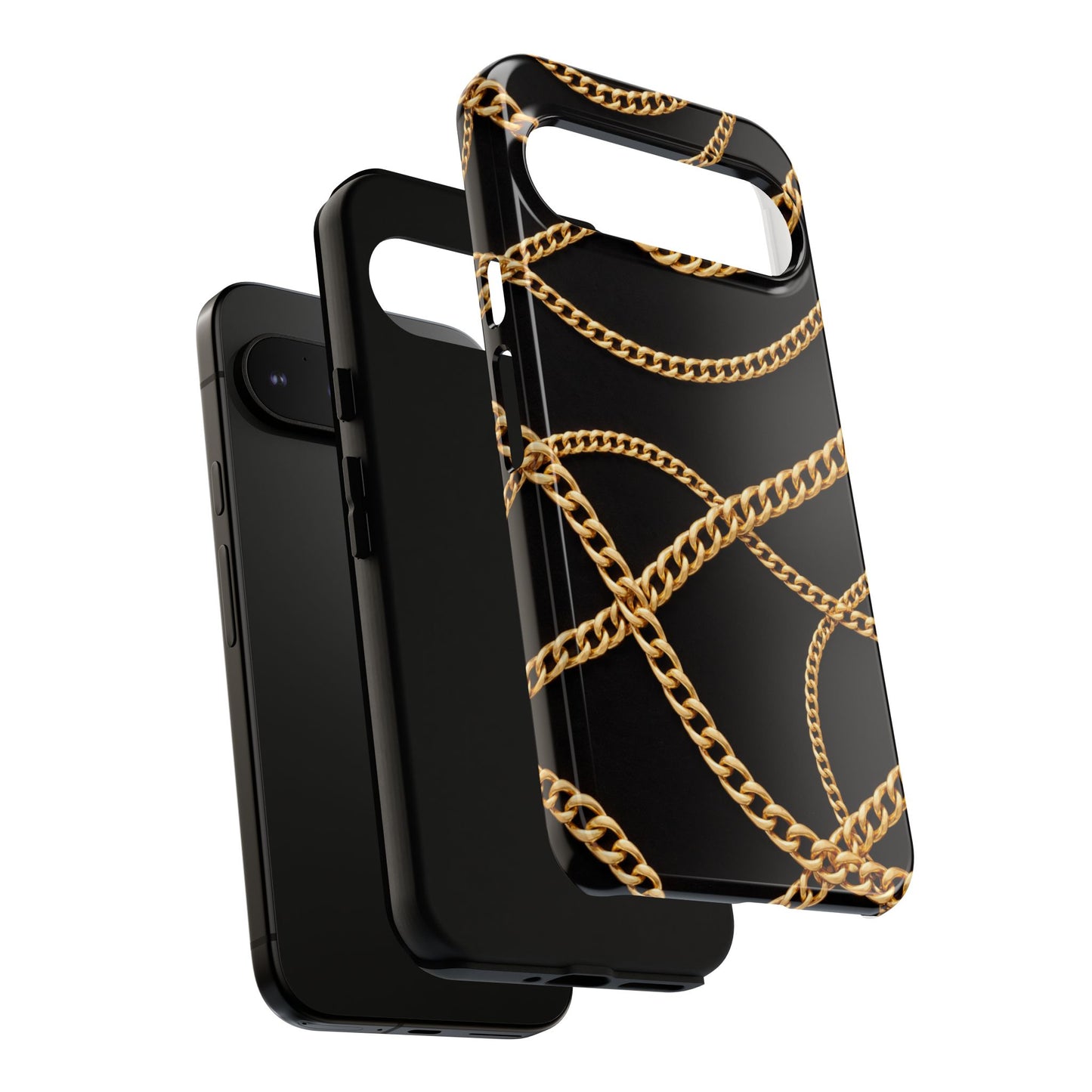 Luxury Gold Chain Phone Case – Black Designer Style Tough Protective Cover for Iphone, Samsung Galaxy and Pixel