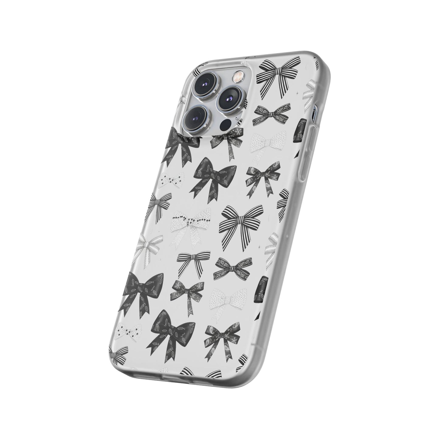 Black & White Bow Pattern Phone Case | Minimal Coquette Flexi Case