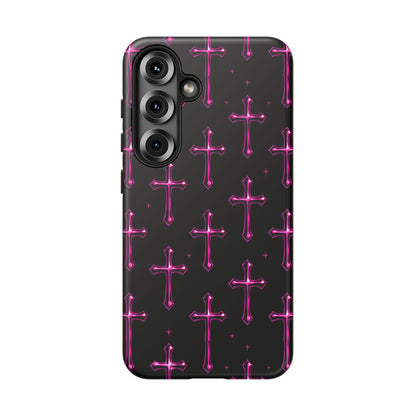 Neon Pink Cross Pattern Phone Case | Tough Protective Case for Iphone, Samsung Galaxy and Pixel