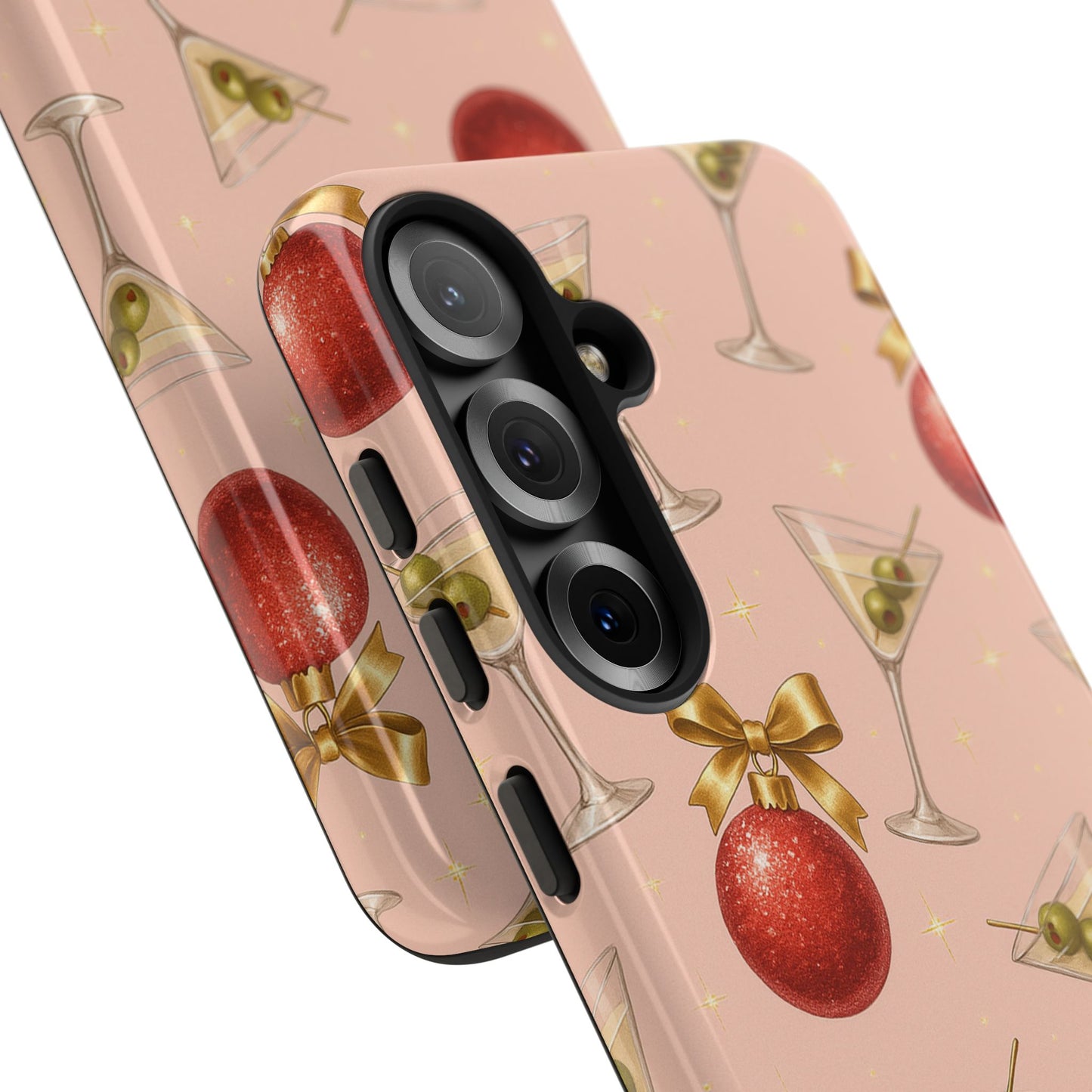 Cocktail Ornament Phone Case – Pink Martini & Cherry Pattern | Glossy or Matte for Iphone, Samsung Galaxy and Pixel