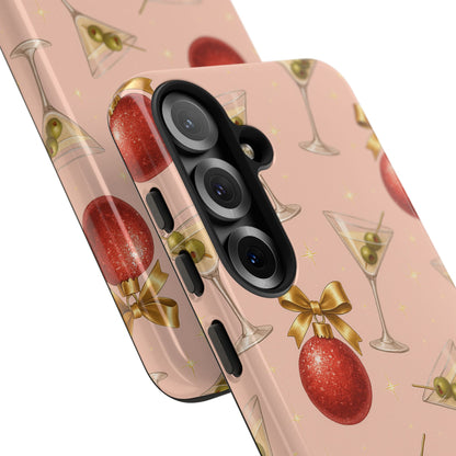 Cocktail Ornament Phone Case – Pink Martini & Cherry Pattern | Glossy or Matte for Iphone, Samsung Galaxy and Pixel