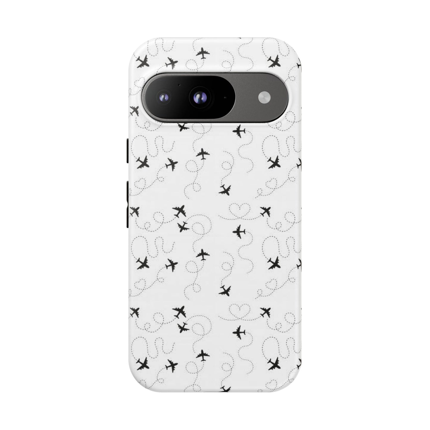Minimal Paper Airplane Pattern Phone Case – Black White Aesthetic Tough Cover