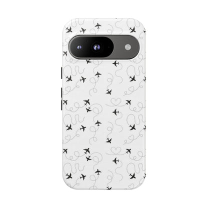 Minimal Paper Airplane Pattern Phone Case – Black White Aesthetic Tough Cover
