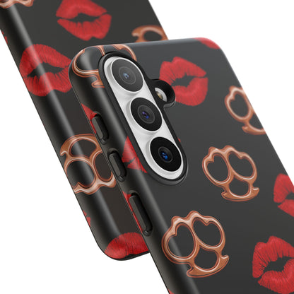 Red Lipstick & Knuckle Duster Phone Case | Bold Kiss Print Tough Protective Cover for Iphone, Samsung Galaxy and Pixel
