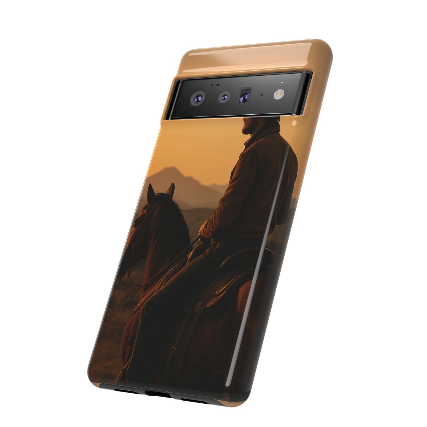 Western Cowboy Sunset Phone Case | Horse Rider Desert Aesthetic Tough Protective Case