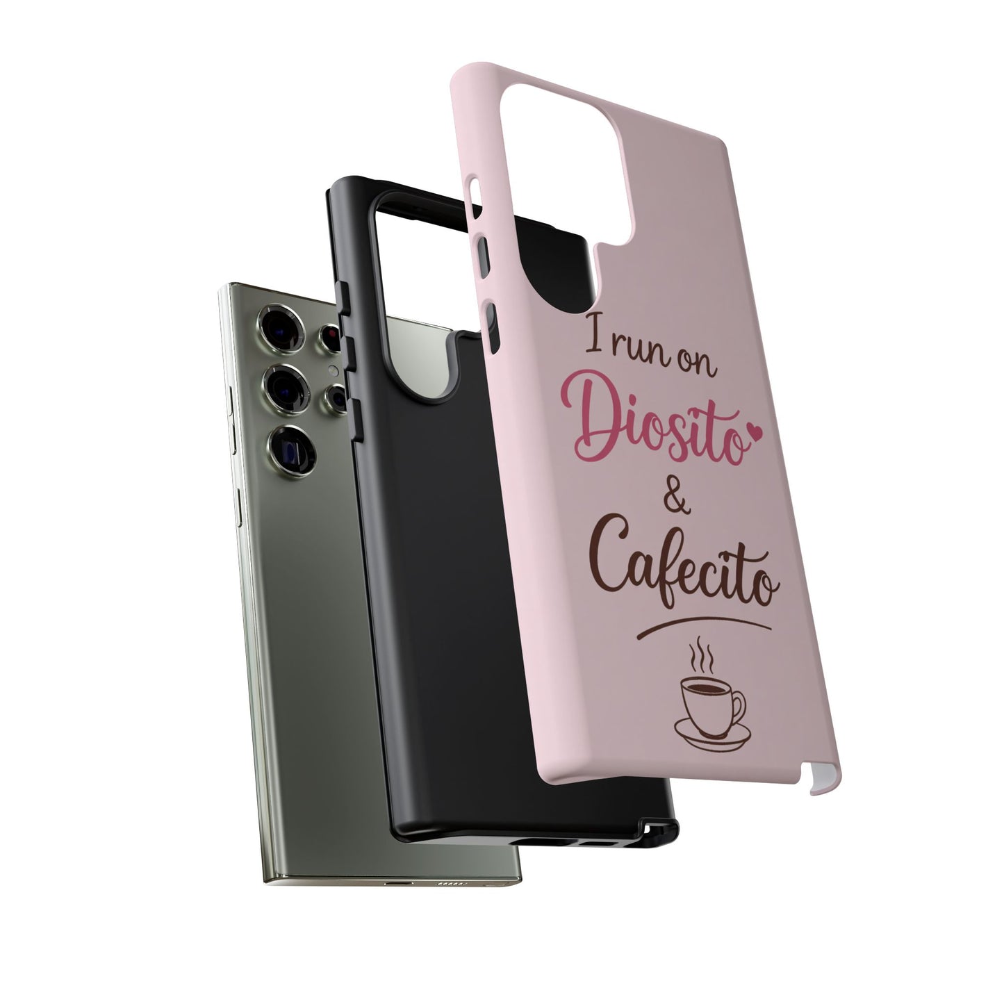 I Run on Diosito y Cafecito Phone Case, Pink Aesthetic Latina Faith Coffee Case, Girly Protective iPhone Samsung Cover