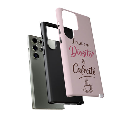 I Run on Diosito y Cafecito Phone Case, Pink Aesthetic Latina Faith Coffee Case, Girly Protective iPhone Samsung Cover