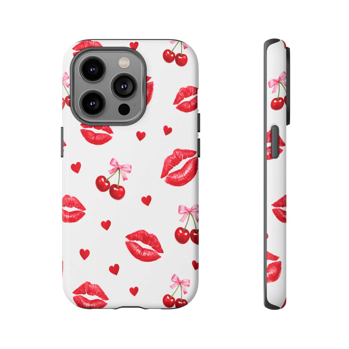 Red Lips & Cherry Phone Case – Y2K Retro Aesthetic Tough Cover