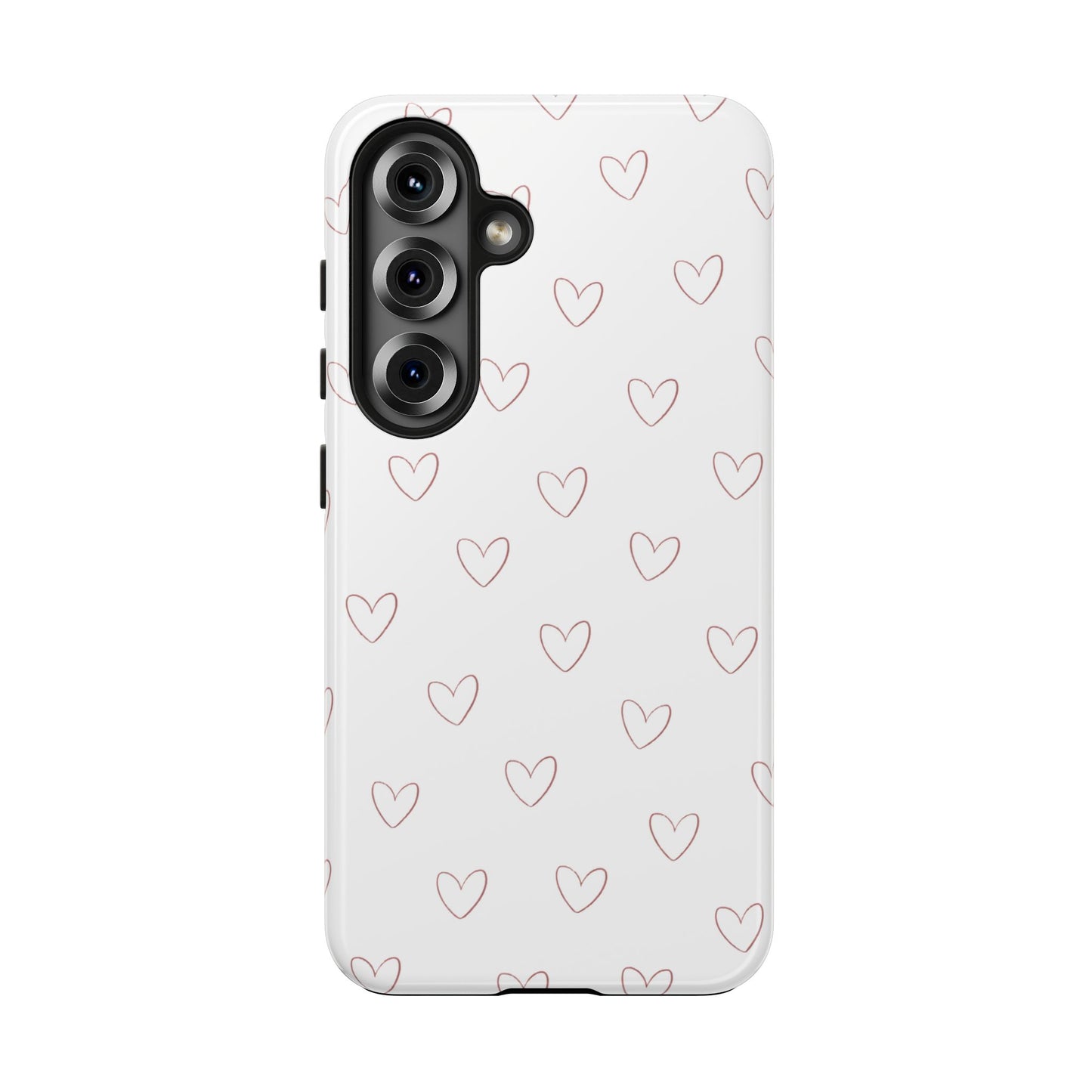 Hand-Drawn Hearts Tough Phone Case | Minimal Pink Heart Pattern