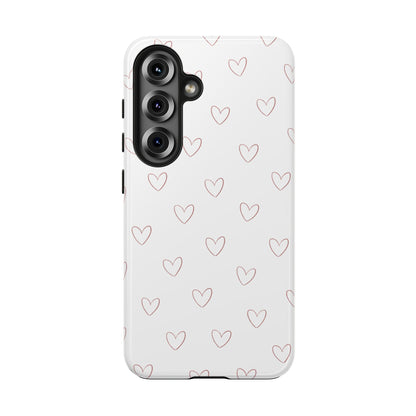 Hand-Drawn Hearts Tough Phone Case | Minimal Pink Heart Pattern