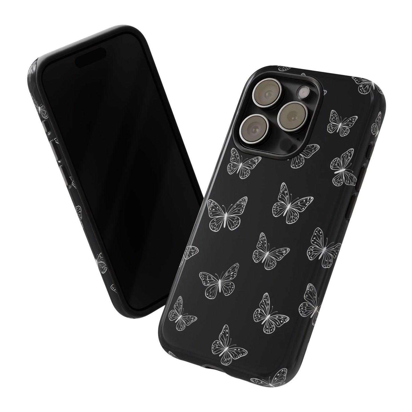 White Butterfly Pattern Phone Case – Dark Aesthetic Monochrome Tough Cover