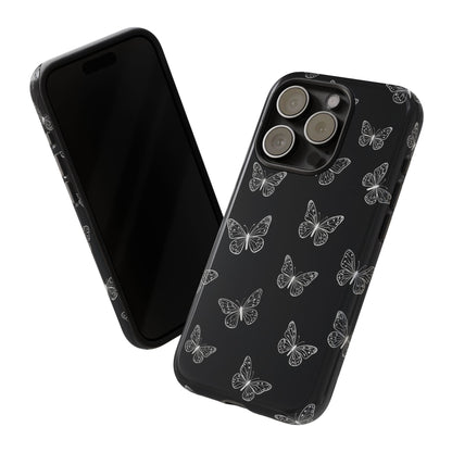 White Butterfly Pattern Phone Case – Dark Aesthetic Monochrome Tough Cover