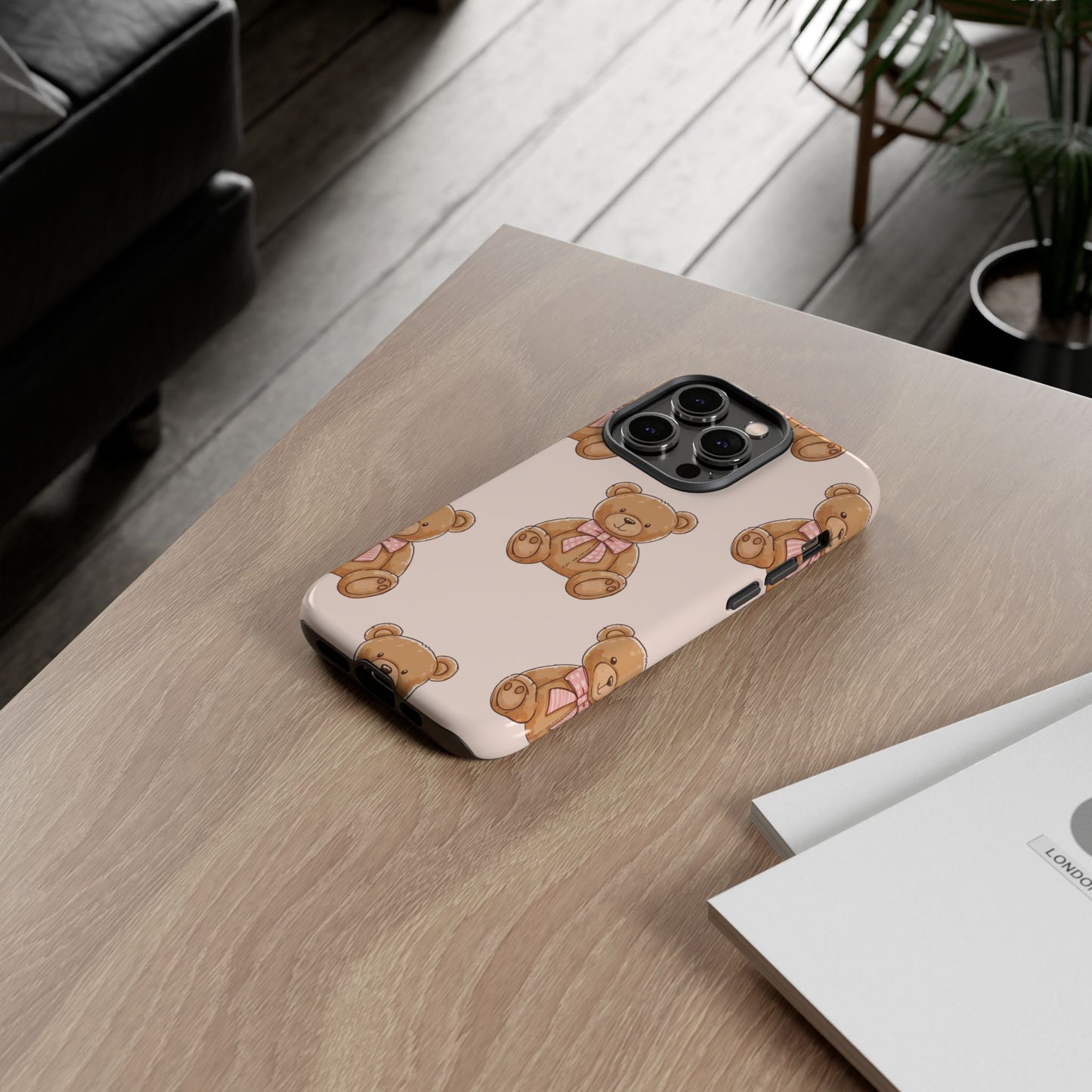 Teddy Bear Phone Case | Cute Coquette Aesthetic Pink Bear Pattern Case | Kawaii Soft Girl iPhone & Samsung Tough Protective Case