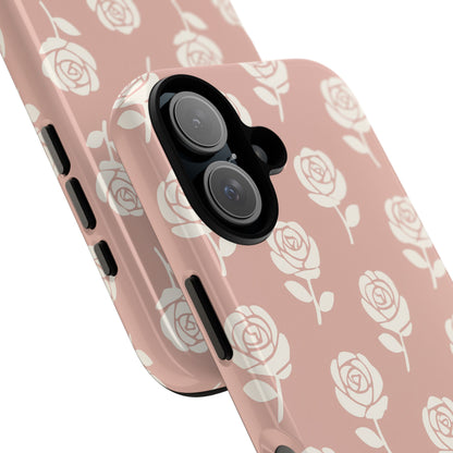 White Rose Pattern Tough Phone Case | Elegant Floral Aesthetic Case for Iphone, Samsung Galaxy and Pixel