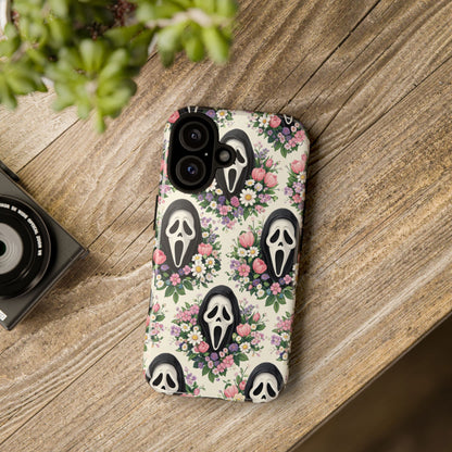 Floral Ghost Face Aesthetic Phone Case – Cute Spooky Tough Cover