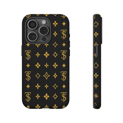Gold Monogram Pattern Tough Phone Case | Black & Gold Luxury Design for Iphone, Samsung Galaxy and Pixel