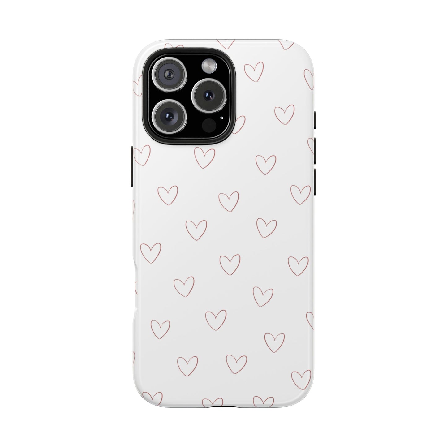 Hand-Drawn Hearts Tough Phone Case | Minimal Pink Heart Pattern