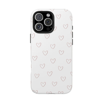 Hand-Drawn Hearts Tough Phone Case | Minimal Pink Heart Pattern