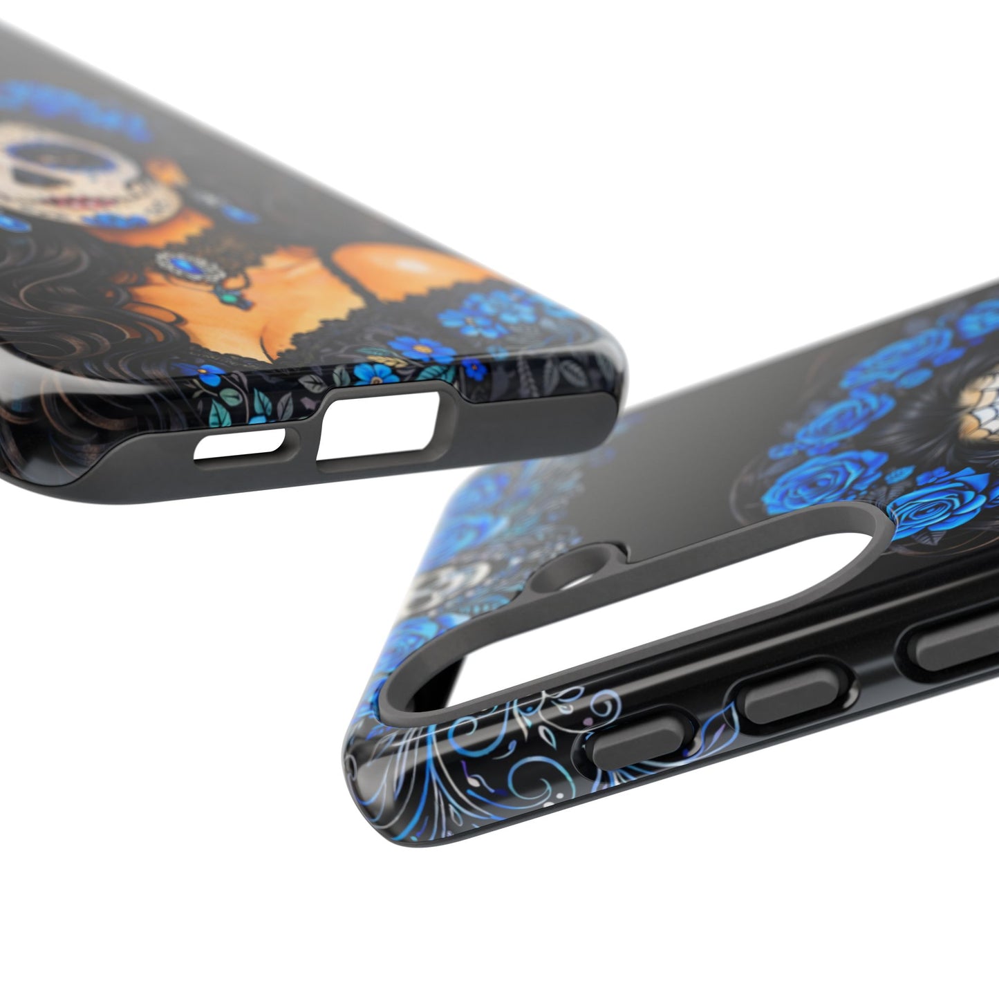 Blue Sugar Skull Woman Phone Case – Day of the Dead Aesthetic Tough Cover
