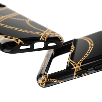 Luxury Gold Chain Phone Case – Black Designer Style Tough Protective Cover for Iphone, Samsung Galaxy and Pixel