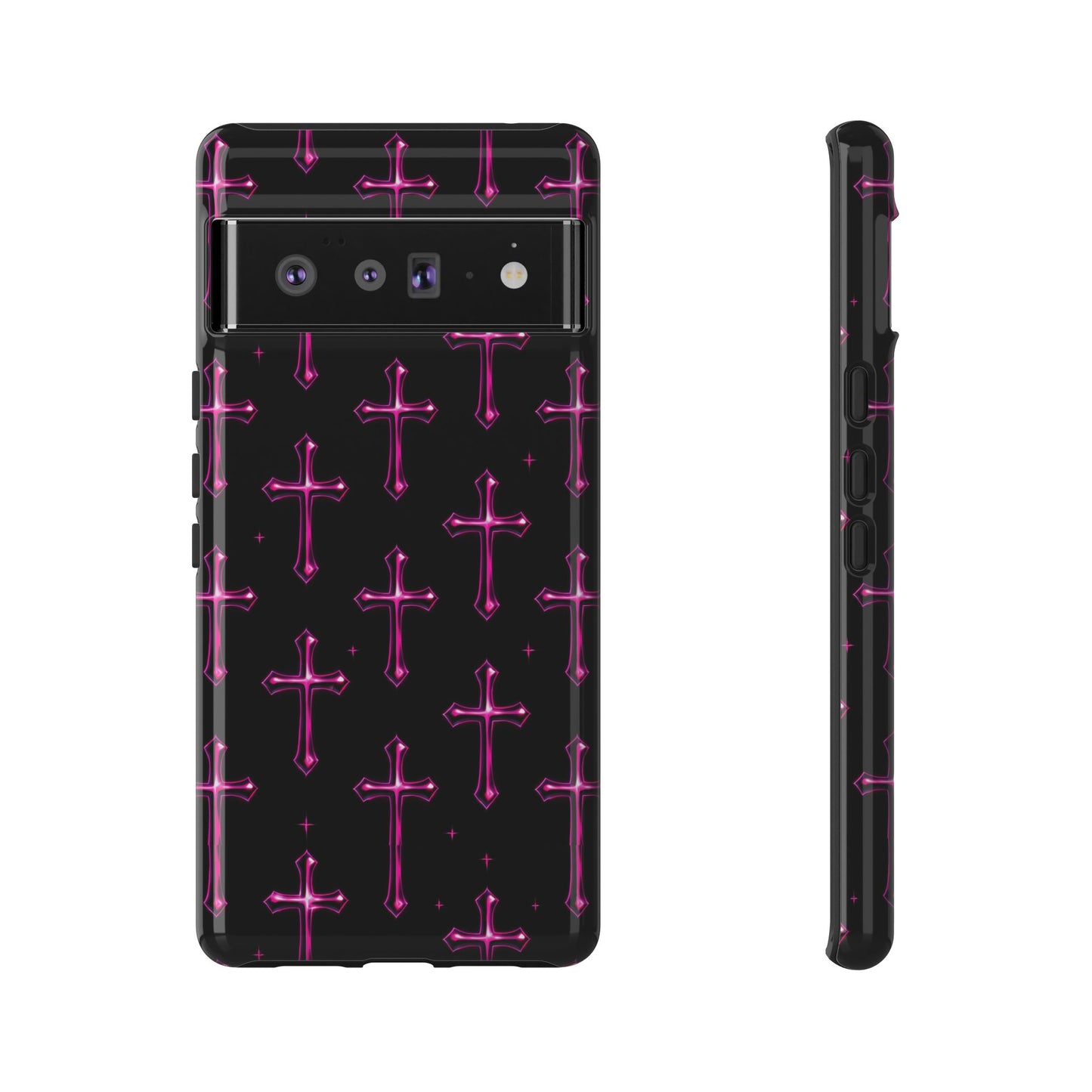 Neon Pink Cross Pattern Phone Case | Tough Protective Case for Iphone, Samsung Galaxy and Pixel