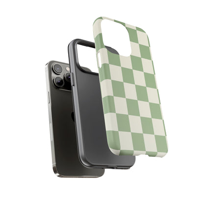 Sage Green Checkerboard Phone Case | Minimal Aesthetic Tough Case