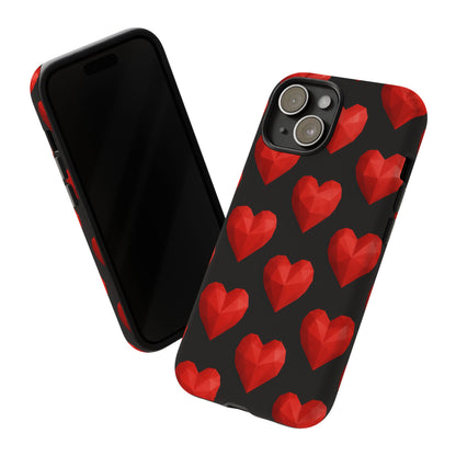 Red Heart Phone Case – Geometric Heart Pattern Tough Case (Black)