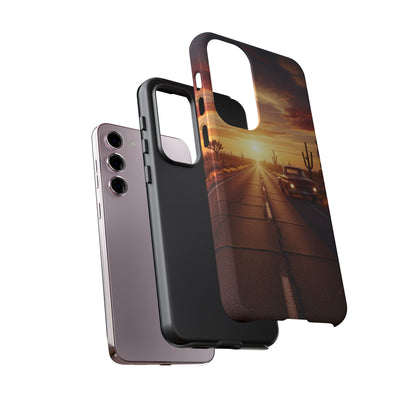 Route 66 Sunset Desert Highway Phone Case – Road Trip Travel Aesthetic Tough Case
