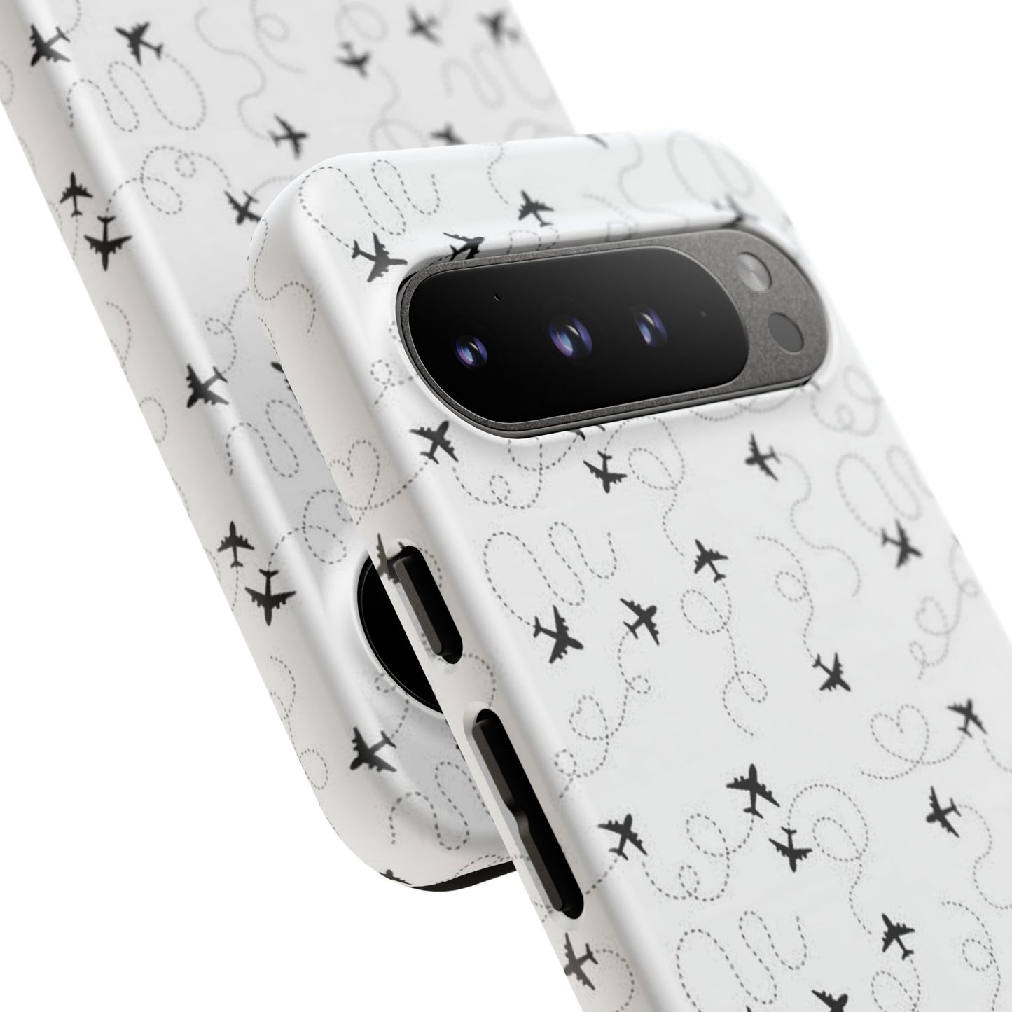 Minimal Paper Airplane Pattern Phone Case – Black White Aesthetic Tough Cover