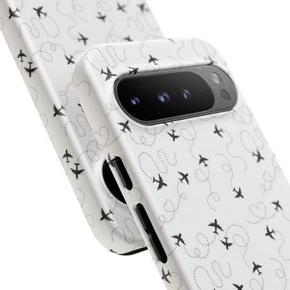 Minimal Paper Airplane Pattern Phone Case – Black White Aesthetic Tough Cover