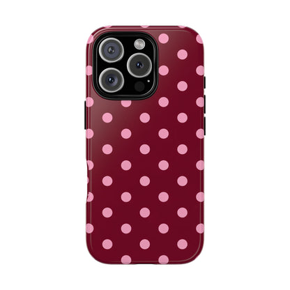 Pink Polka Dot Phone Case – Cute Aesthetic Tough Protective Phone Cover for Iphone, Samsung Galaxy and Pixel