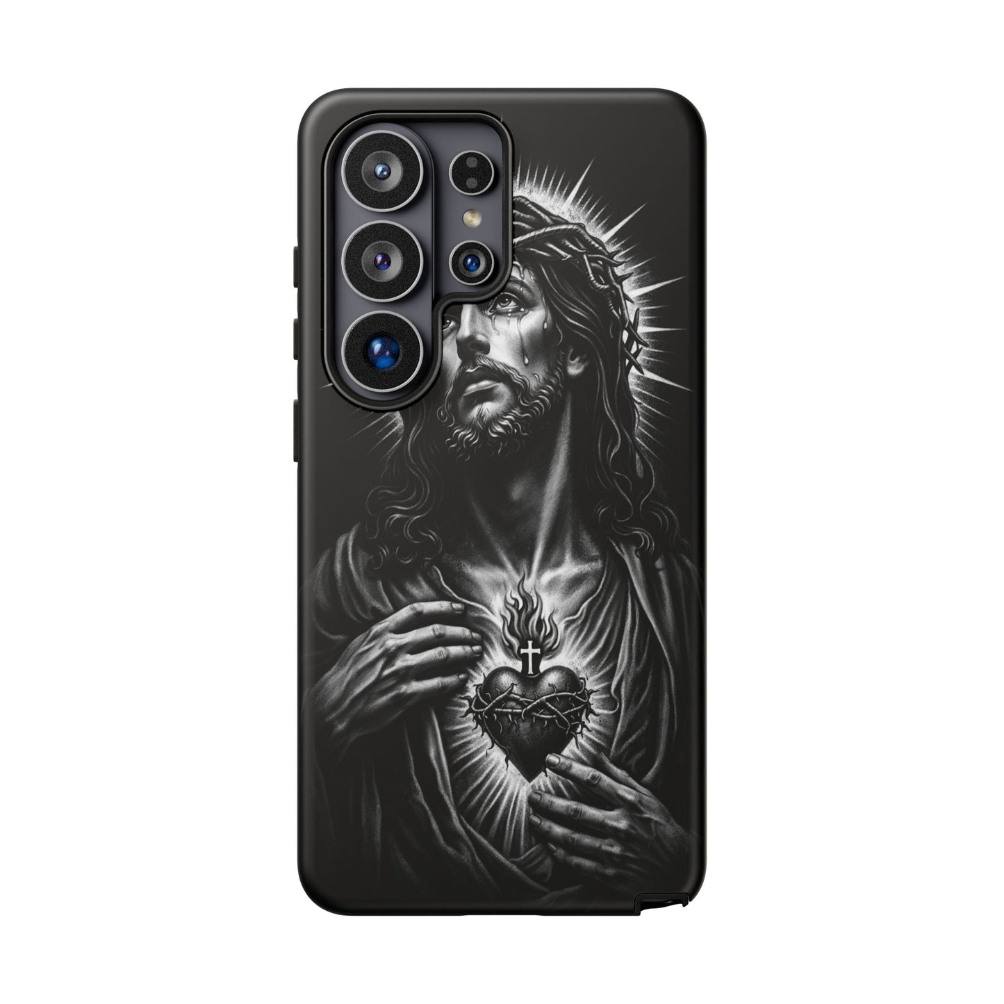 Jesus Sacred Heart Phone Case Black White Christian Faith Aesthetic