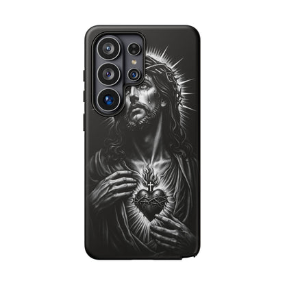 Jesus Sacred Heart Phone Case Black White Christian Faith Aesthetic