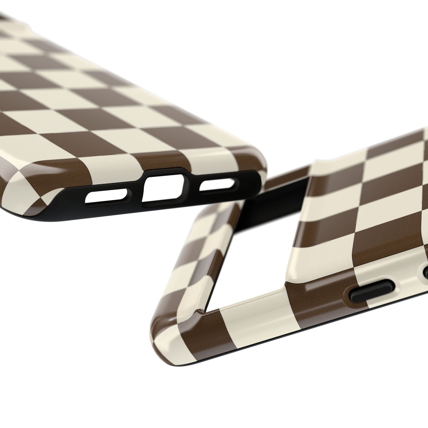 Mocha Checkerboard Phone Case | Neutral Aesthetic Checkered iPhone & Samsung Tough Case