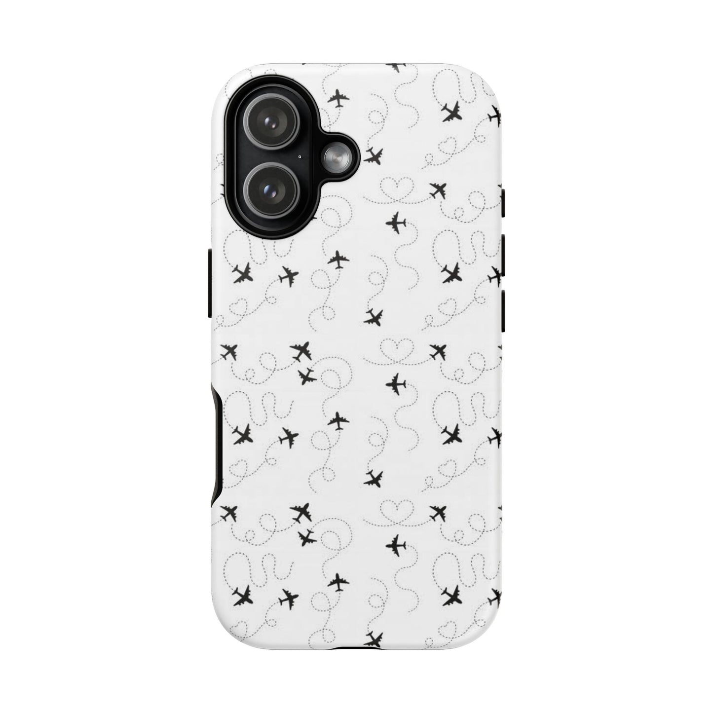 Minimal Paper Airplane Pattern Phone Case – Black White Aesthetic Tough Cover