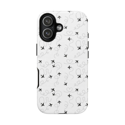 Minimal Paper Airplane Pattern Phone Case – Black White Aesthetic Tough Cover