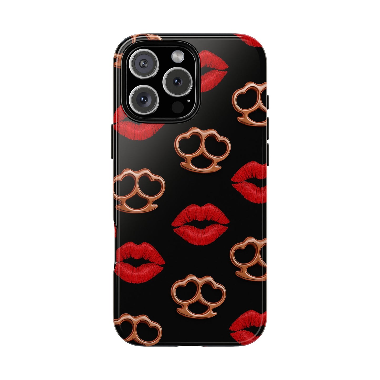 Red Lipstick & Knuckle Duster Phone Case | Bold Kiss Print Tough Protective Cover for Iphone, Samsung Galaxy and Pixel