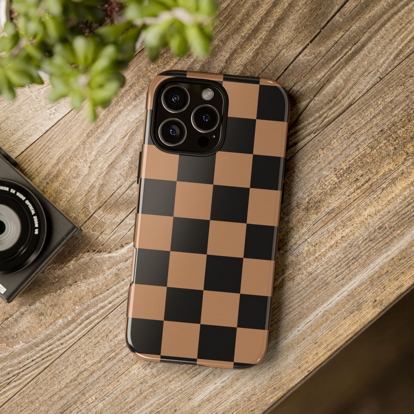 Brown Checkered Phone Case | Aesthetic Checkerboard iPhone & Samsung Tough Case
