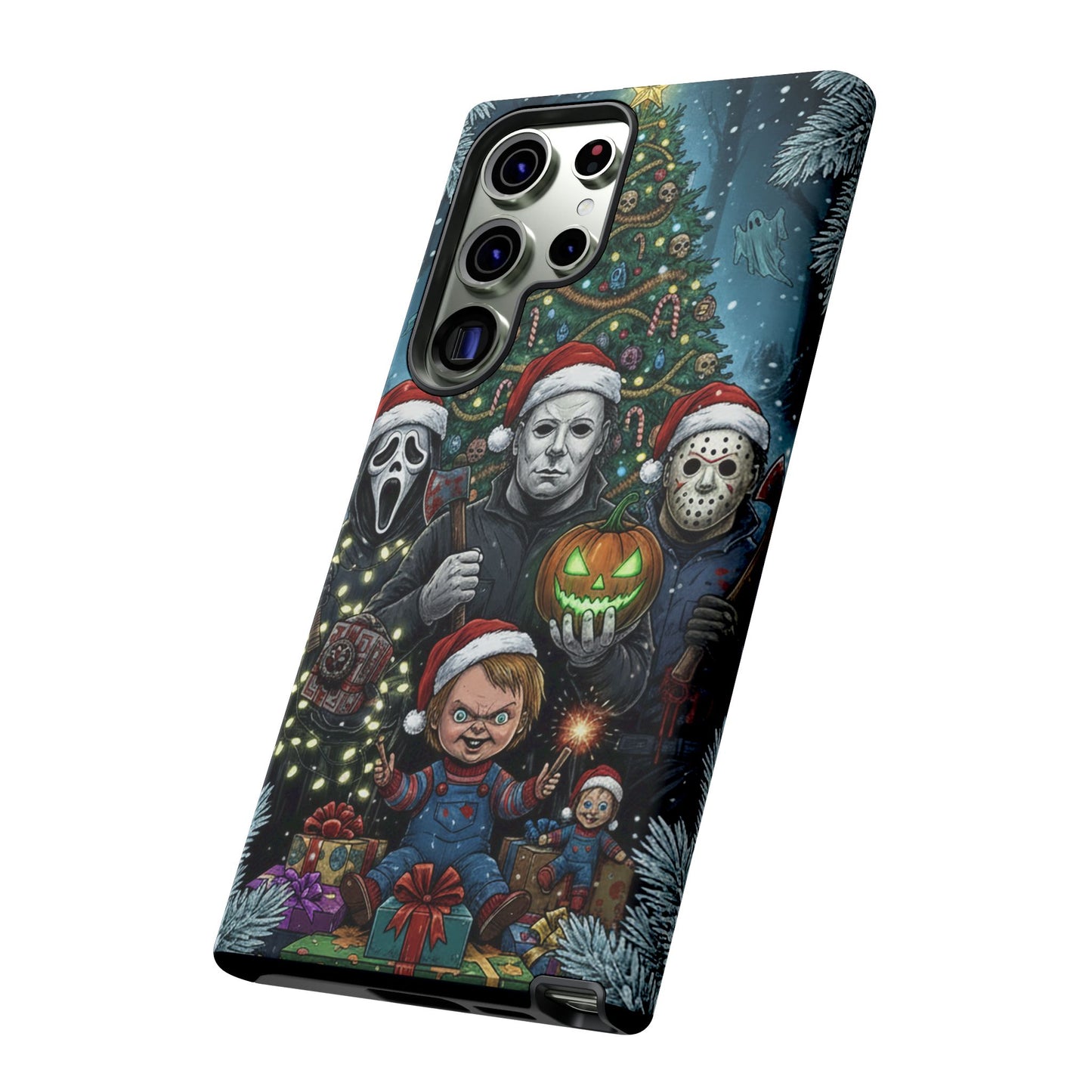 Christmas Horror Phone Case – Festive Slasher Collage Tough Case (iPhone, Samsung, Pixel)