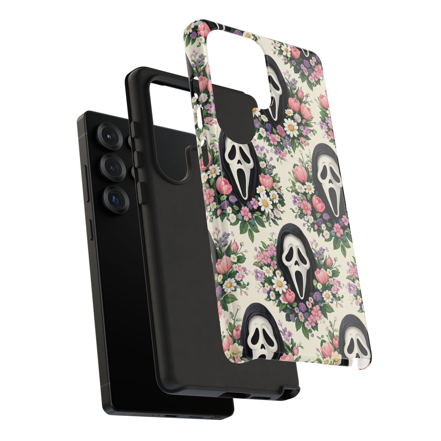 Floral Ghost Face Aesthetic Phone Case – Cute Spooky Tough Cover