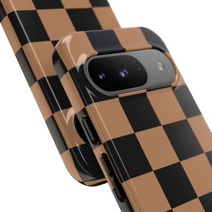 Brown Checkered Phone Case | Aesthetic Checkerboard iPhone & Samsung Tough Case