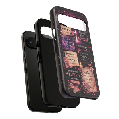Christian Bible Verse Phone Case Pink Floral Faith Tough Protective Cover Gift