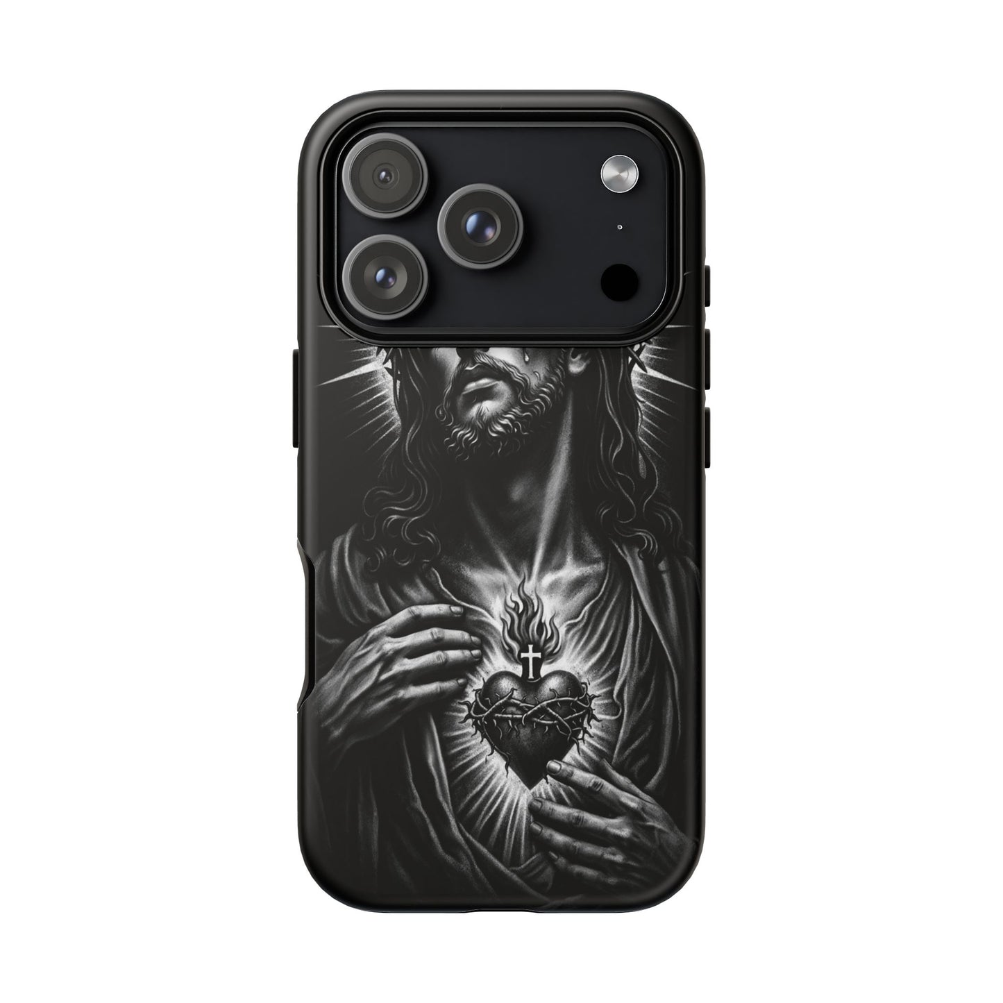 Jesus Sacred Heart Phone Case Black White Christian Faith Aesthetic