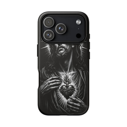 Jesus Sacred Heart Phone Case Black White Christian Faith Aesthetic