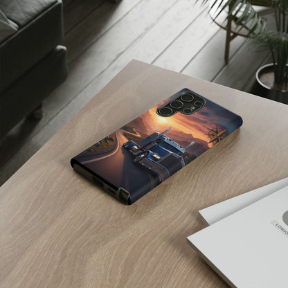 Semi Truck Sunset Phone Case | Trucker Gift | Diesel Truck Highway Road iPhone & Samsung Tough Protective Case